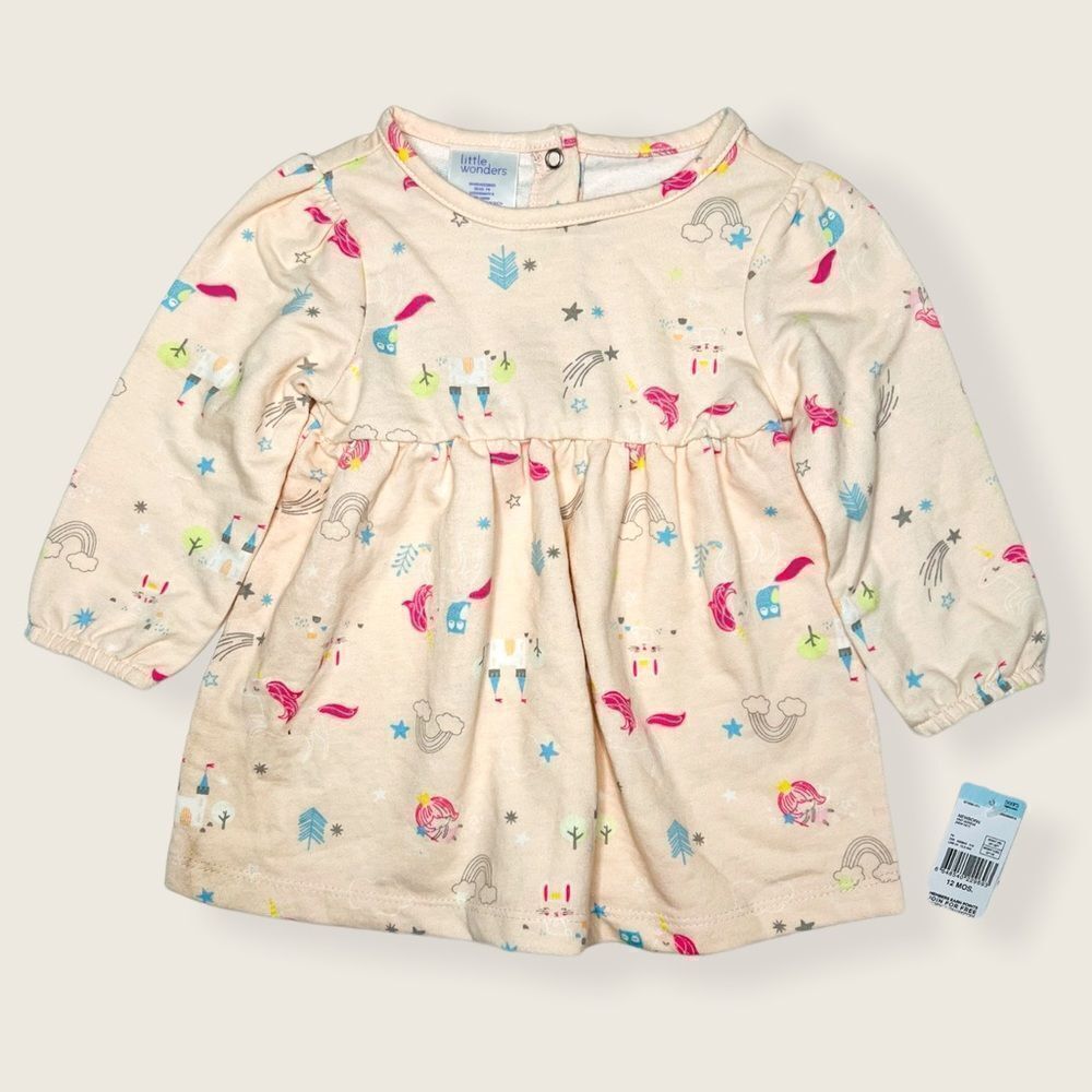 Little Wonders Baby Girl Pink Unicorn Castle Star Print Long Sleeve Top Size 12m